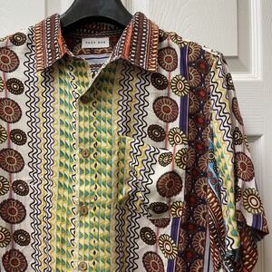 Raga Man Men's Large Short Sleeve Button-Up Embroidered Dragon All Over‎ Print